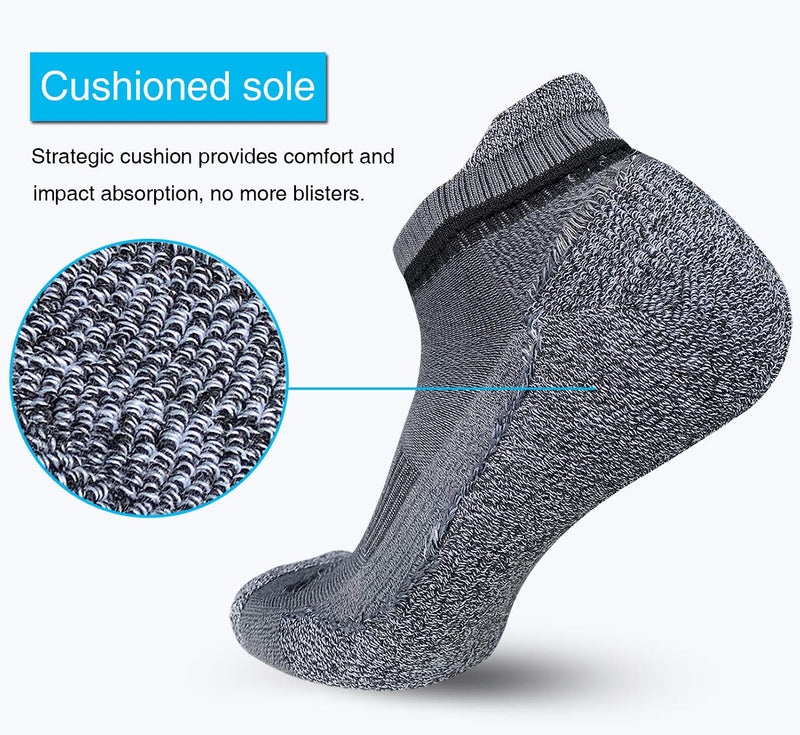 [AUSTRALIA] - APTYID Men's Performance Cushion Ankle Athletic Running Socks (6 Pack) Shoe Size: 6-12 Grey-l 