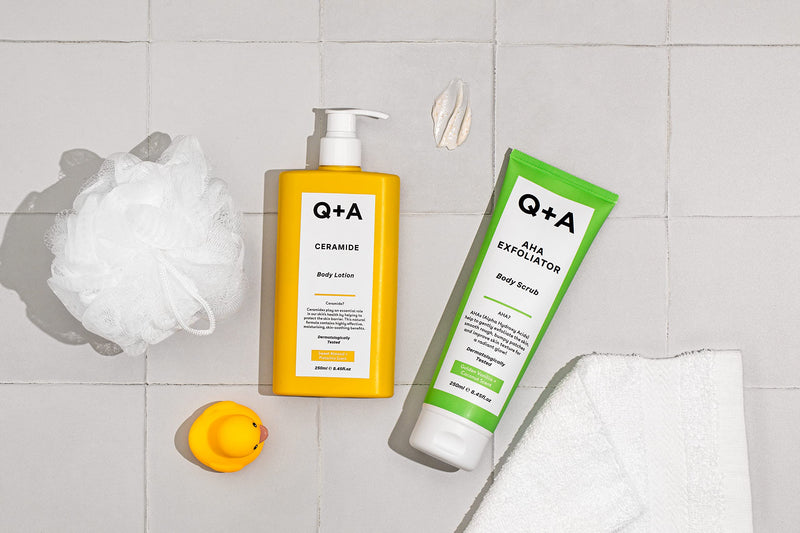 Q+A AHA Exfoliator Body Scrub for Rejuvenating Body Care, a blend of AHA�s Lactic Acid and Glycolic Acid combined with exfoliants, improves skin texture and promotes soft and supple skin, 250ml - BeesActive Australia