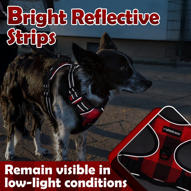 rabbitgoo Dog Harness for Large Dogs No Pull, Adjustable Dog Walking Vest Harness with 2 Leash Clips, Comfort Padded Pet Harness with Handle, Reflective Front Body Harness Buffalo Plaid (Red & Black) - BeesActive Australia