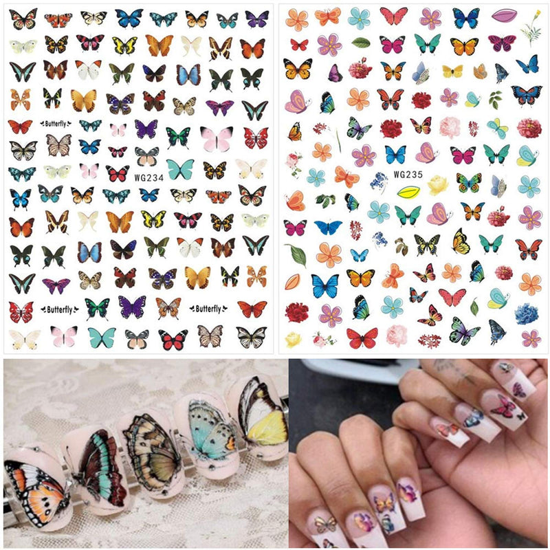 VellMix 3D Butterfly Nail Art Stickers Flower Butterfly Nail Design Supplies Self-Adhesive Butterfly Nail Decals Acrylic Nails Accessories Butterflies Nail Art Foils Manicure Tips(8 Sheets) - BeesActive Australia