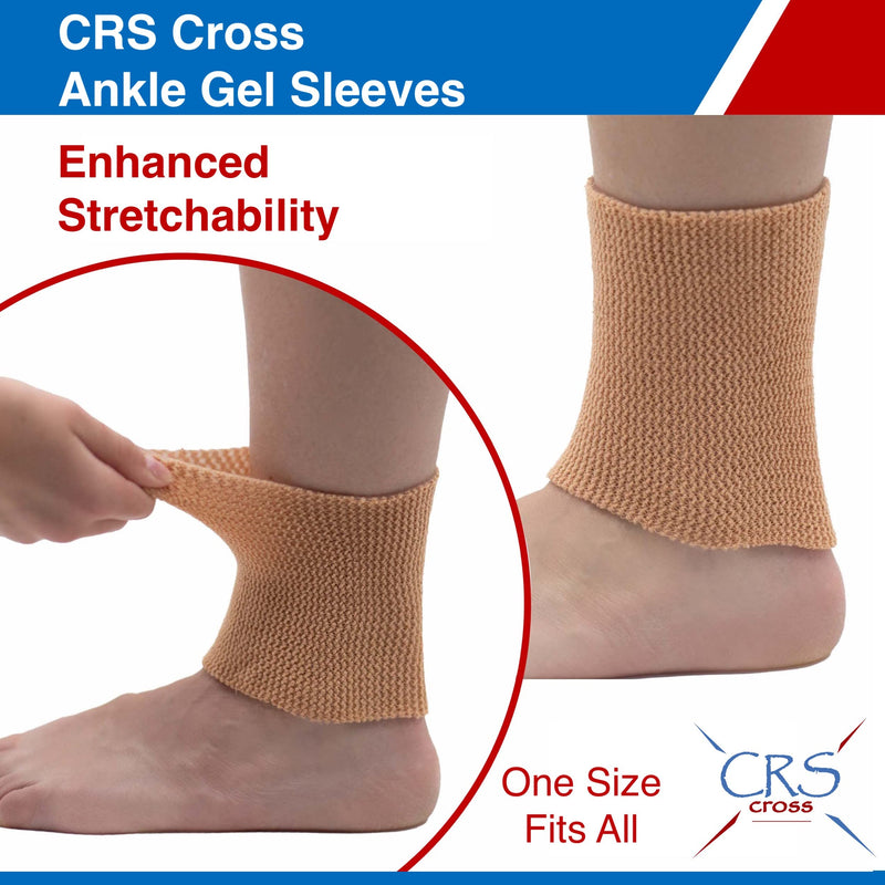 CRS Cross Ankle Gel Sleeves - Padded Skate Socks. Ankle, Foot and Lower Leg Cushion and Protection for Figure Skating, Ice Hockey, Roller or Inline Skating, Riding, Ski or Equestrian Tall Boots. Two (2) Tan Ankle Gel Sleeves 2 Ankle Gel Sleeves - BeesActive Australia