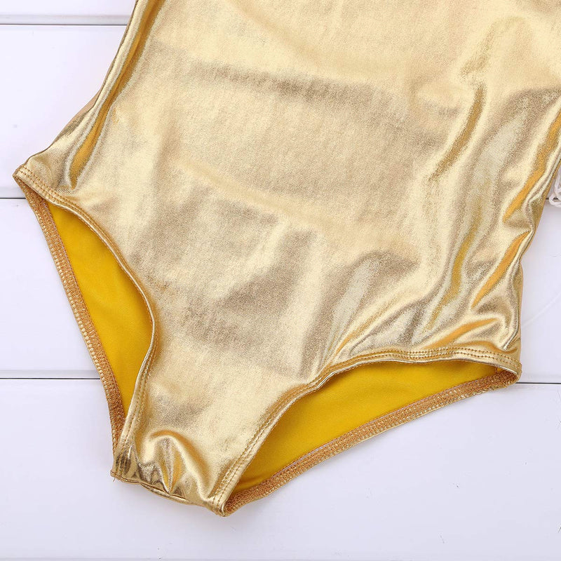 winying Kids Girls Sleeveless Keyhole Cutout Back Ballet Dance Bodysuit Gymnastics Gym Sports Workout Leotard Gold 12-14 - BeesActive Australia