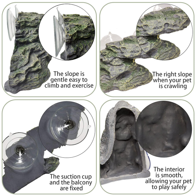 PINVNBY Turtle Basking Platform Reptile Climbing Shale Resin Step Ledge Stone Aquarium Ornament Rock Landscaping Decoration with Suction Cups for Frogs Newts Amphibians Lizard 8.2”Lx3.3”Wx3.1”H - BeesActive Australia