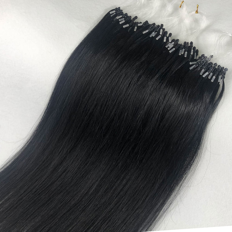 GOOFIT Hair Extensions Micro Loop Human Hair Extensions Remy Hair Double Rings - 1g/s 50s/pack - (18" #01 Jet Black ) 18 inch - BeesActive Australia