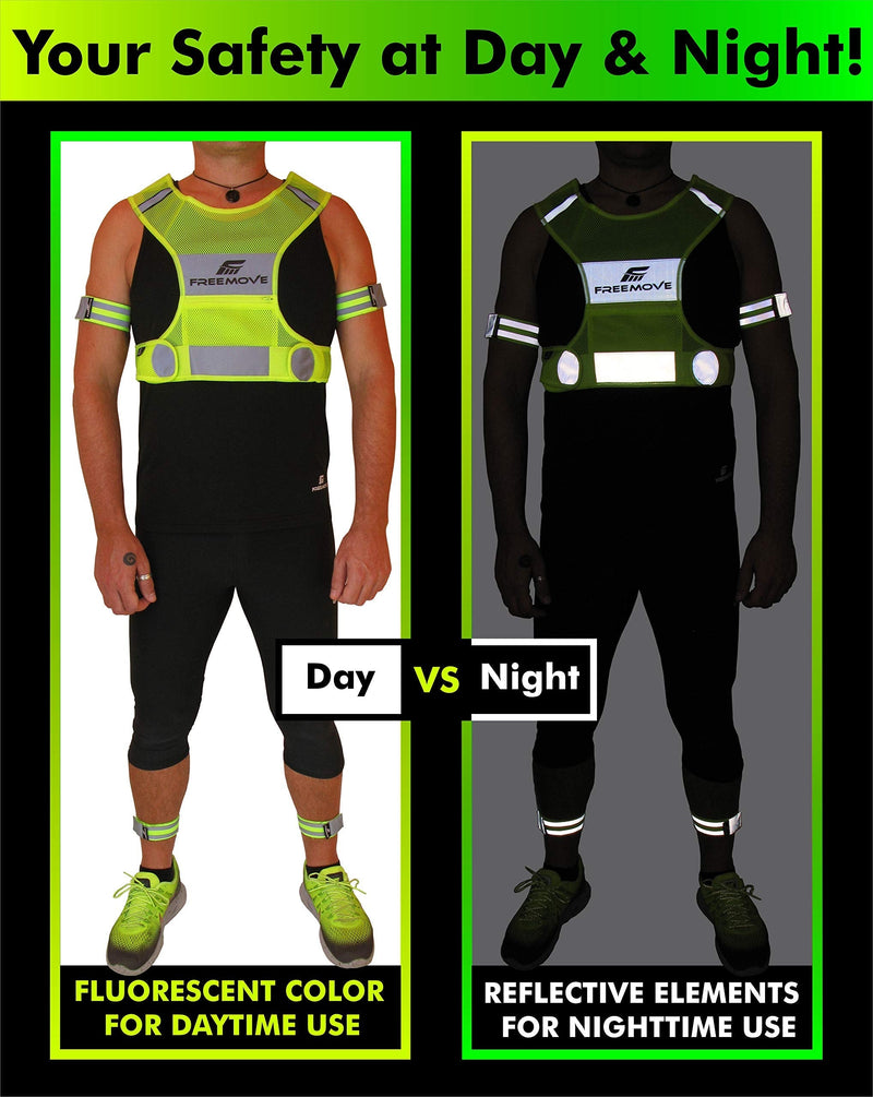 FREEMOVE Reflective Vest Running Gear + 2 Bands & Bag / Ultralight & Comfy Safety Vests for Running, Walking, Cycling Medium - BeesActive Australia