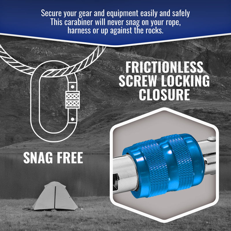 25kn Climbing Carabiner Clip - Heavy Duty O-Shape Steel Locking Caribeaner - UIAA/CE Certified Rock Climbing Gear - Strong Large Locking Oval Caribeener for Mountain Climbing 1pc - BeesActive Australia