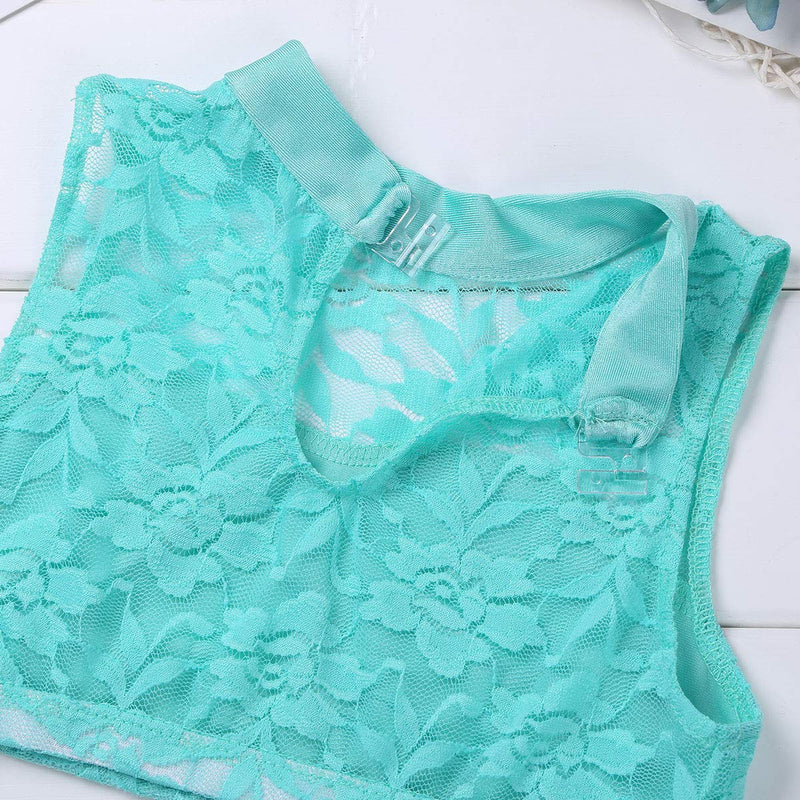 [AUSTRALIA] - Freebily 2PCS Girls Tankini Dance Dress Outfit Floral Lace Crop Top with Booty Shorts Sports Gymnastic Ballet Costume Mint_green 10 