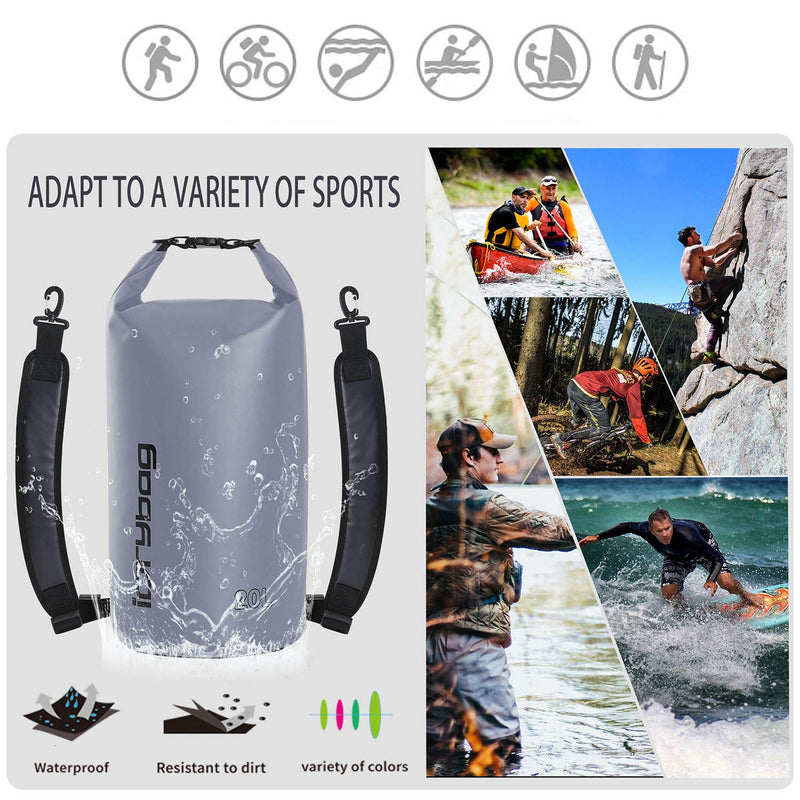 [AUSTRALIA] - IDRYBAG Dry Bag Waterproof Floating, PVC Waterproof Bag Roll Top, 2L/5L/10L/15L/20L Dry Bag Kayak Storage for Kayaking, Boating, Rafting, Swimming, Hiking, Camping, Travel, Beach gray 10L 