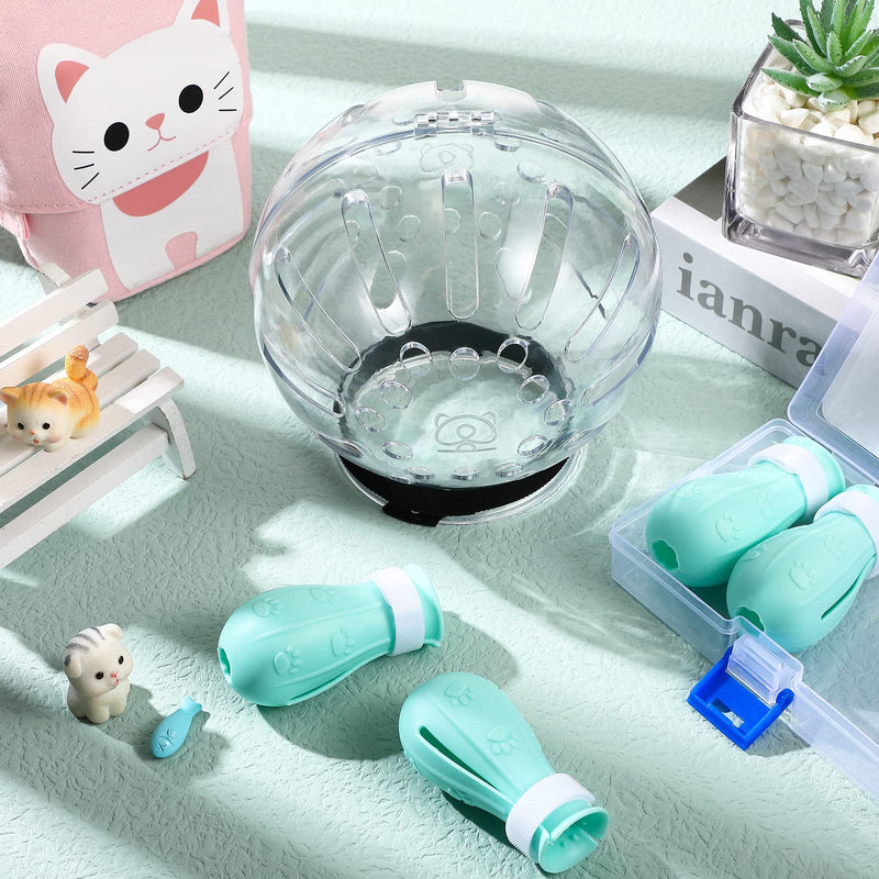 Cat Muzzle for Grooming Cat Adjustable Hood with Cat Paw Covers, Kitten Breathable Anti Bite Muzzles Anti Scratch Boots Silicone Cat Shoes Boots Cat Paw Protector for Cats Bathing Shaving Medium - BeesActive Australia