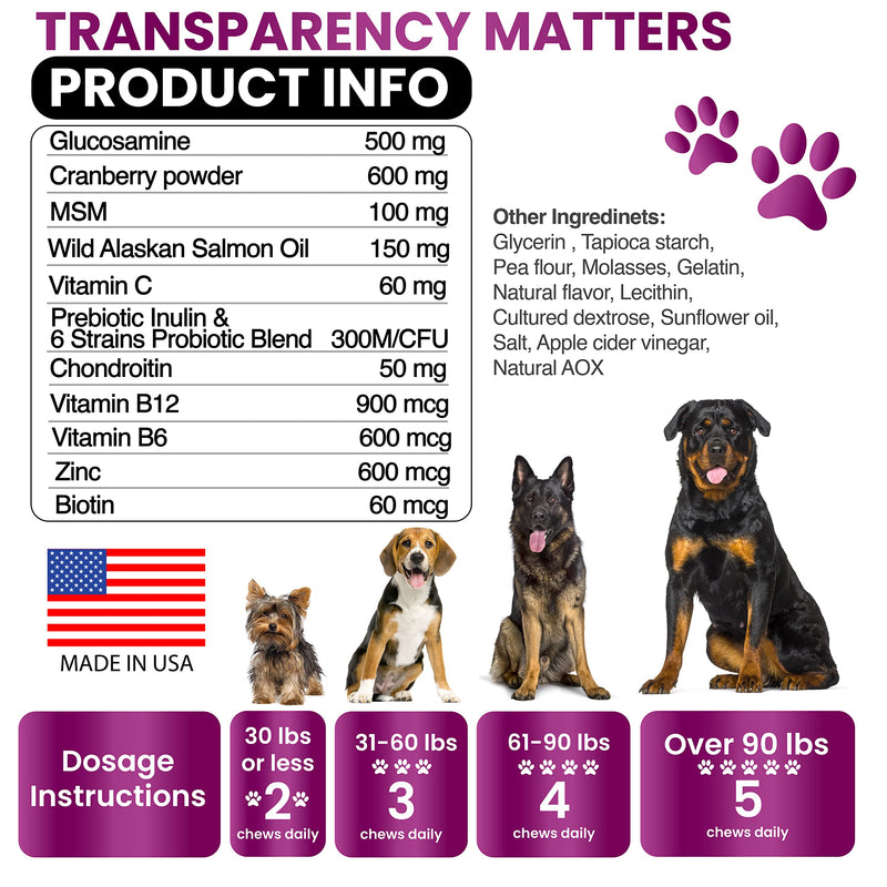 Dog Multivitamin Chewable with Glucosamine - Dog Vitamins and Supplements, Senior & Puppy Multivitamin for Dogs - Pet Chondroitin Hip and Joint Support Health, Immune Booster, Skin, Heart, Probiotics - BeesActive Australia