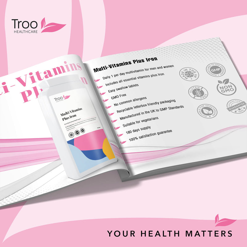 Multi Vitamins with Iron Supplement - 180 Tablets - Daily One A Day Multivitamin with Vitamin C, B, A and D � Immune Support Suitable for Men and Women - UK Manufactured to GMP Standards - BeesActive Australia