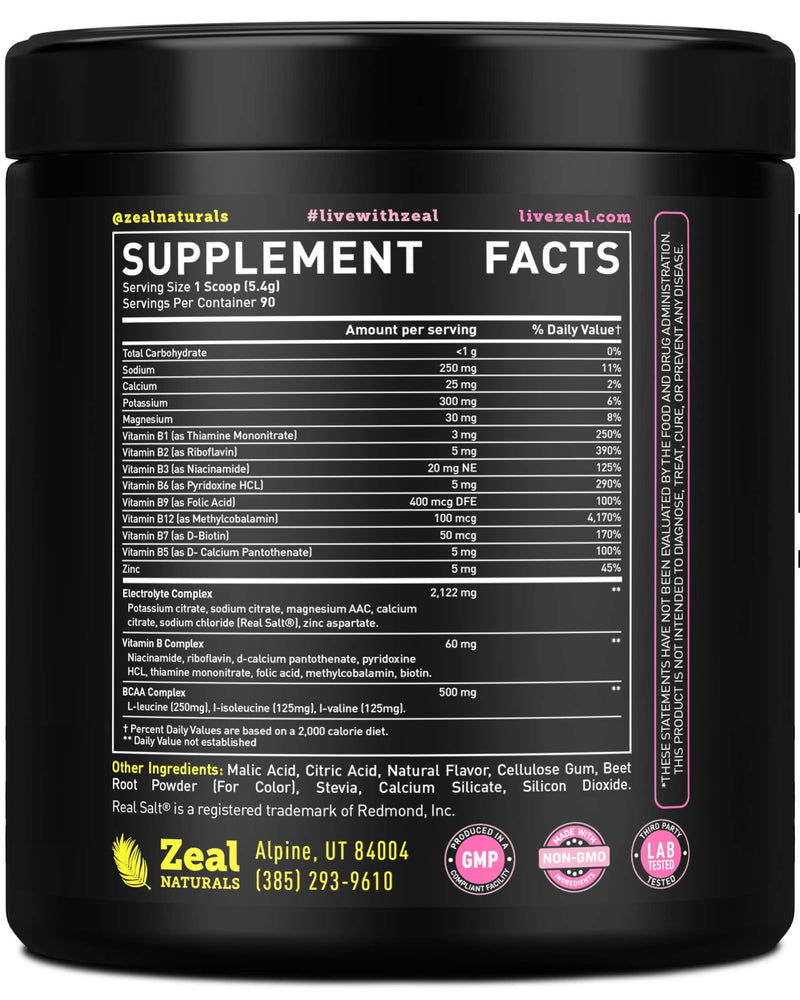 Electrolyte Powder Recovery Drink (90 Servings | Lemon Berry) w Real Salt +BCAAs +B-Vitamins Sugar Free Electrolyte Supplement w Potassium Zinc & Magnesium for Hydration - Keto Electrolytes 90 Servings - BeesActive Australia
