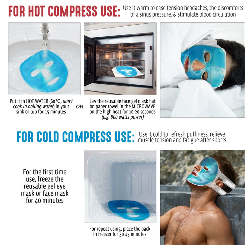 Bramble - Cooling Full Face Gel Masks - Reusable Hot & Cold Compress Pack for Migraine Stress Relief & Relaxation - BeesActive Australia