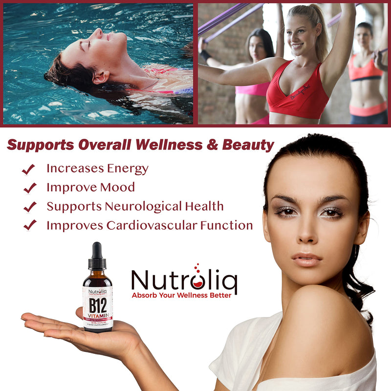 Nutroliq Vitamin B12 Liquid Drops - High-Strength 5000mcg Methylcobalamin Supplement - Energy Booster, Immune System Support, Better Concentration and Metabolism - Vegan & Vegetarian Formula - 60ml - BeesActive Australia