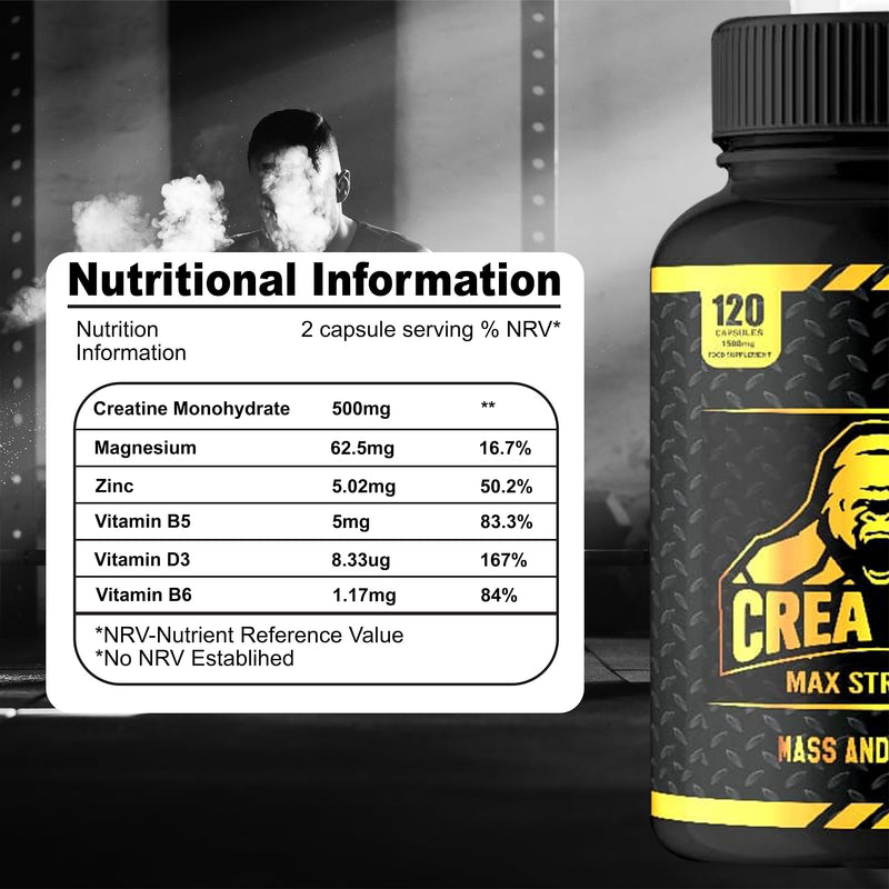 Creatine Monohydrate | New and Improved | Increase Mass and Recovery | added B5 and B6 | Keto and Vegan | Men and Women | 120 Capsules | Produced in The UK & GMP Approved | Unflavoured - BeesActive Australia