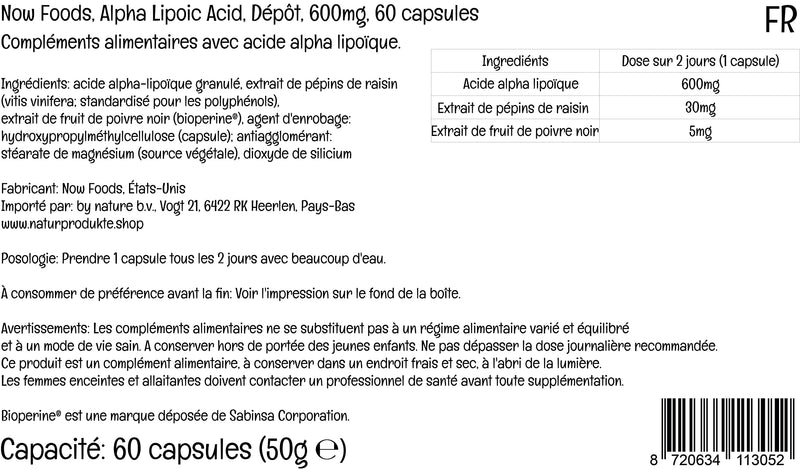 Now Foods, Alpha Lipoic Acid, 600mg, 2-Day Depot, 60 Vegan Capsules, Lab-Tested, Gluten Free, Soy Free, Non-GMO - BeesActive Australia