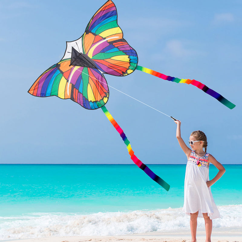 JEKOSEN 2022 Large Butterfly Kite for Kids and Adults Easy to Fly Single Line String with Tail for Beach Trip Park Family Outdoor Activities Stained Glass - BeesActive Australia