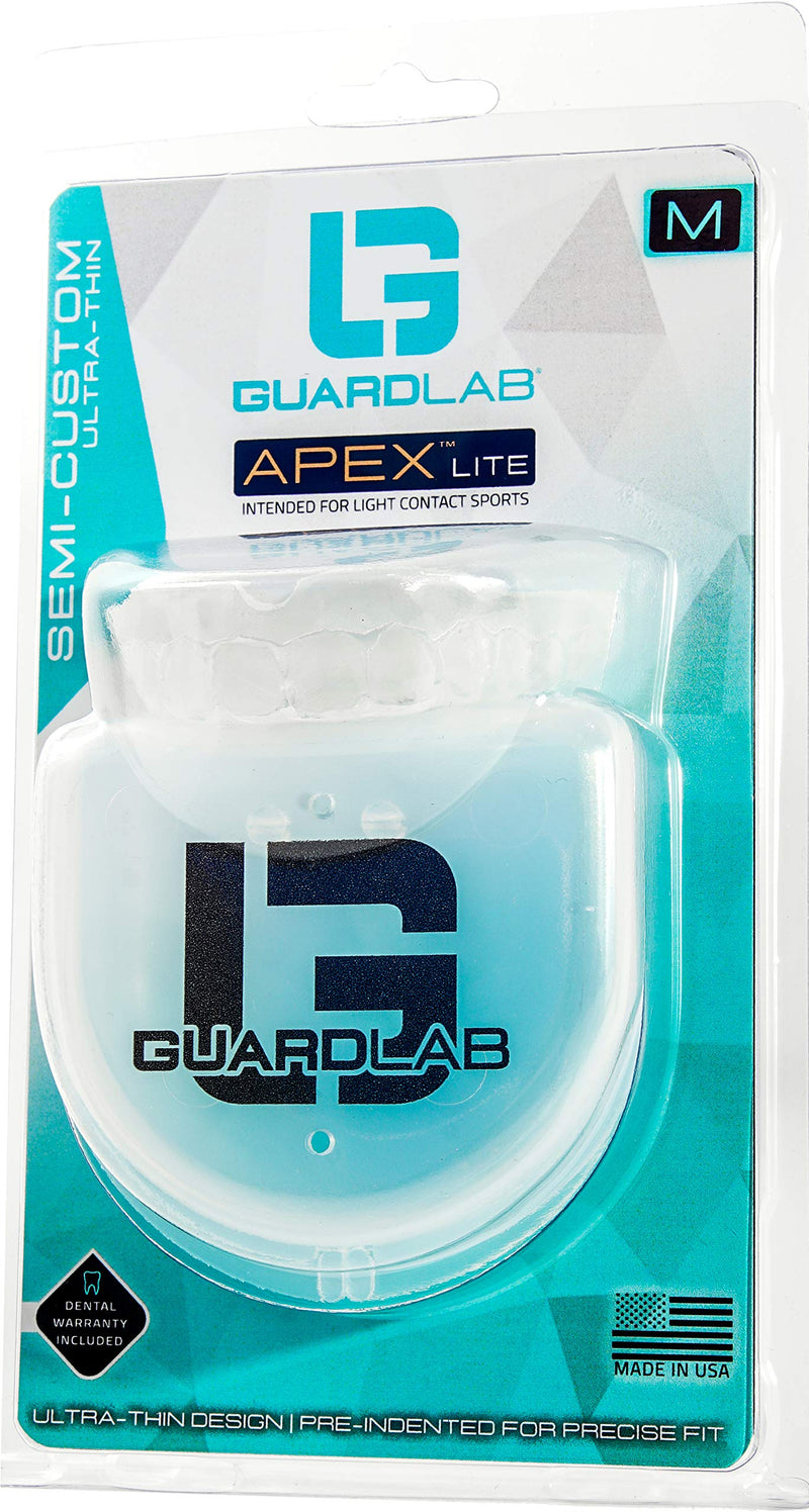 [AUSTRALIA] - GuardLab APEX Lite Athletic Sports Mouth Guard | Boil and Bite Basketball, Soccer, Hockey, Lacrosse Mouthguard with Case | Slim Fit 2.5mm Mouthpiece for Kids and Adults Medium Clear 
