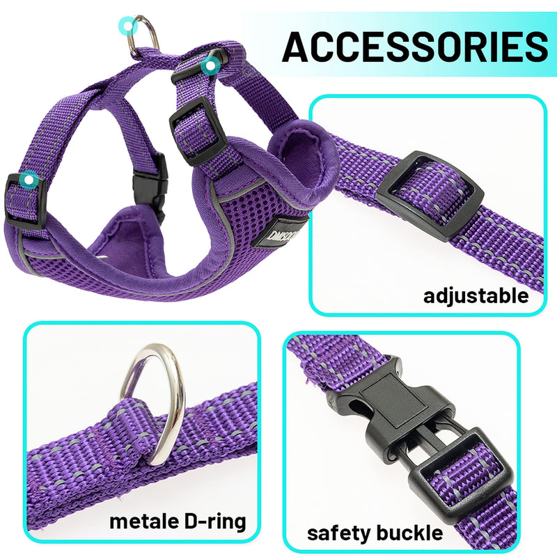IPRAVOCI Cat Harness - Escape Proof Reflective Cat Harness and Leash for Small to Large Cats, Puppy, Small Dog - Adjustable Mesh Breathable Pink Cute Cat Harness for Walking Training Hiking S (neck7"-11" chest10.5"-16" ) Purple - BeesActive Australia