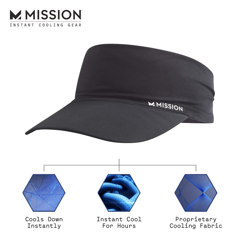 MISSION Cooling Stretchy Visor- Lightweight, No Slip Band, UPF 50 Black - BeesActive Australia