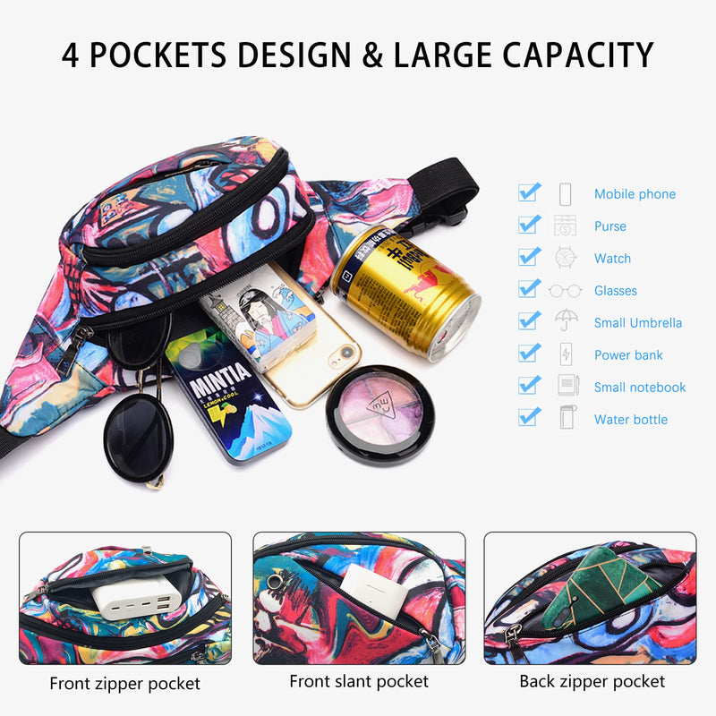 Fanny Pack for Men Women - Long Keeper Multifunction Waist Bag Water Resistant Chest Bag Adjustable Belt Walking Running (Colorful) Colorful - BeesActive Australia