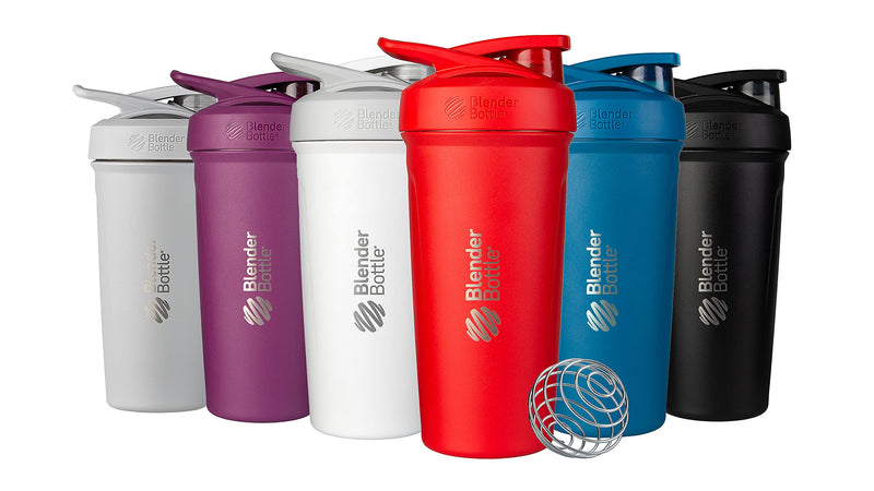 BlenderBottle Strada Shaker Cup Insulated Stainless Steel Water Bottle with Wire Whisk, 24-Ounce, Black Strada Flip - BeesActive Australia