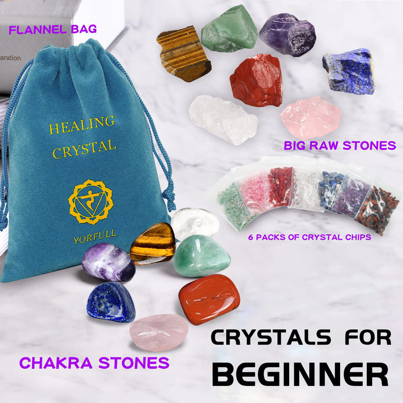 Healing Crystal for Beginners 7 Chakra Crystal Set,23 Pcs Healing Crystal Wiccan Reiki Gift,4 Types of Gemstones,Hexagonal Tumbled Stone,Natural Gemstones,Raw Stones,Crystal Gravel with Instruction Healing Crystal(23pcs) - BeesActive Australia