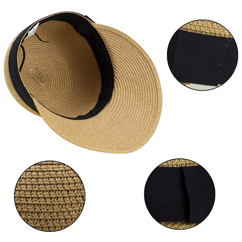 Sun Visor Hat Women, Summer Floppy Straw Beach Hats Wide Brim Foldable 7 1/8 Khaki - BeesActive Australia
