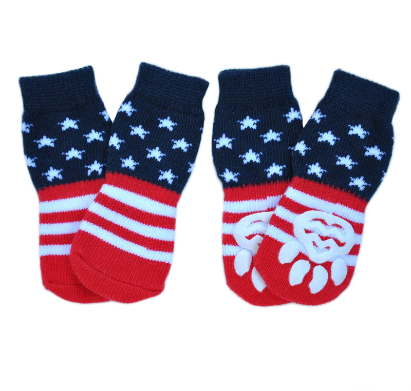 Posch Anti-Slip Knit Socks for Pets with Traction Soles for Indoor Wear. Slip On Paw Protectors for Small and Medium Breed Dogs. Stars and Stripes - BeesActive Australia