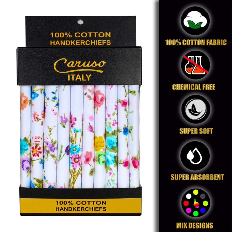 Caruso Italy Women's 100% Pure Cotton Hankerchief - Pack of 10 White - BeesActive Australia
