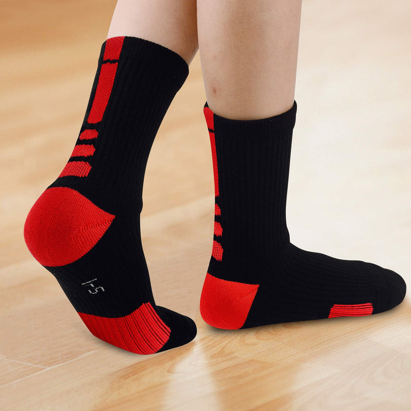 JHM Kids Athletic Sport Sockcs Team Basketball Soccer Crew Socks For Ages 4 to 16 4 Pairs Color#1 12-16 Years - BeesActive Australia