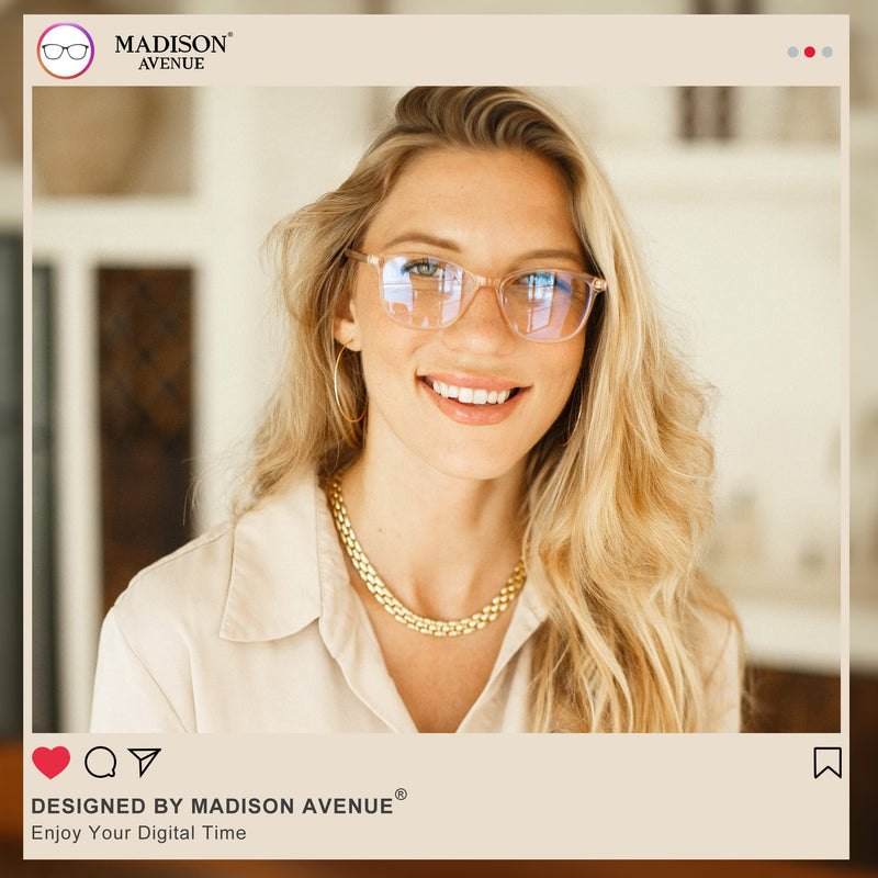 Madison Avenue Blue Light Blocking Glasses Anti Eyestrain UV Glare Blue Light Glasses for Women TV Phone Computer Gaming Eyeglasses Crystal Brown - BeesActive Australia