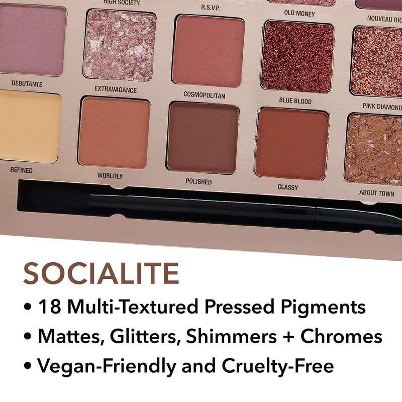 W7 | Socialite Pressed Pigment Palette Makeup | Tones: Cream Matte, Shimmer, Glitter & Chromes | Colors: Natural Nudes, Soft Pinks, Plums & Copper | Cruelty Free, Vegan Makeup For Women - BeesActive Australia