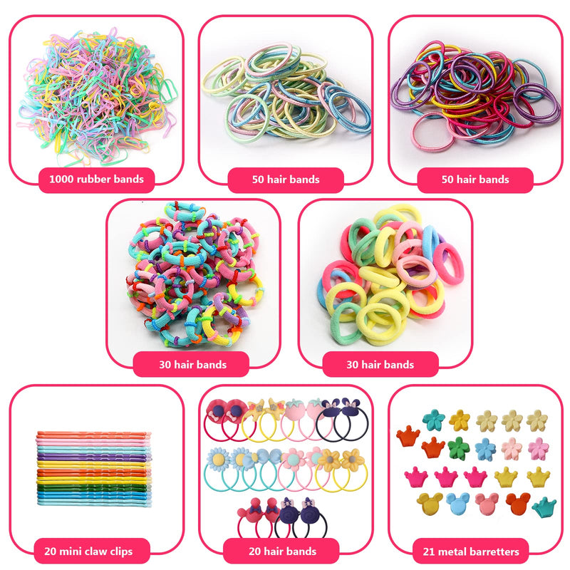 1221Pcs Girls Hair Accessories Set, Girls Hair Clips and Hair Elastic Bands Set Candy Colors Headdress Flower Hair Clip Elastic Rubber Hair Ties - BeesActive Australia