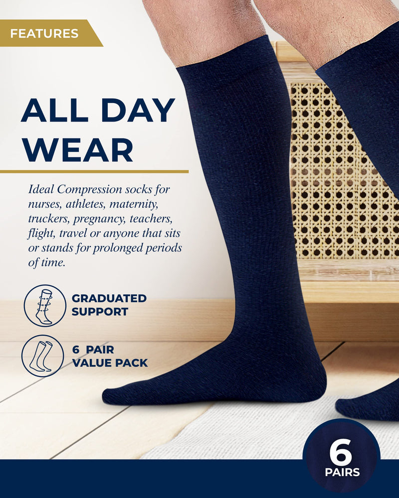 Pembrook Light Compression Socks for Men 8-15 mmHg | Graduated Compression Socks for Men Circulation Medium Solid Navy - BeesActive Australia