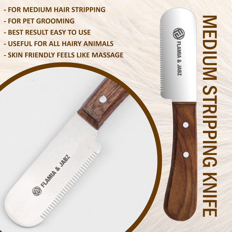 FLAMIA & JABZ Professional Dog Grooming Hand Stripping Knife, Stripper Trimmer Tool, Red Meranti Wooded Handle Non Slip Grip with Tripping Stainless Steel Blade Right Handed 3 Piece Pack - BeesActive Australia