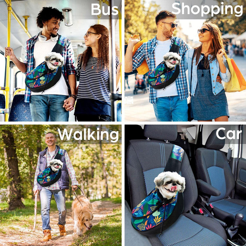 Pet Dog Sling Carrier Breathable Mesh Sling Bag Safe Hands Free Adjustable Dog Satchel for Small Dogs Cats to Outdoor Travel Large Rainforest - BeesActive Australia