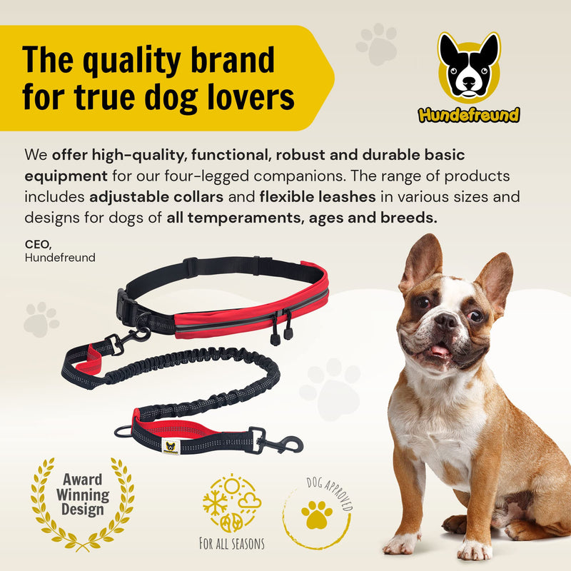 Hundefreund Hands Free Dog Leash for Running Walking Hiking for Medium and Large Dogs (30-150 lbs) with Adjustable Waist Belt, Zipper Pouch, Reflective Retractable Bungee, Dual Handles Red - BeesActive Australia
