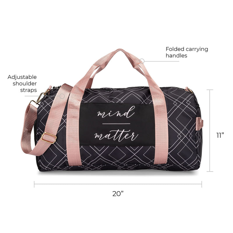 Gym Bag for Women with Shoe Compartment and Wet Pocket | Durable Lightweight Gym Duffle with Motivational Quote and Graphic Designs | Great for Working Out, Travel, and Overnights | Black/Rose - Diamond - BeesActive Australia