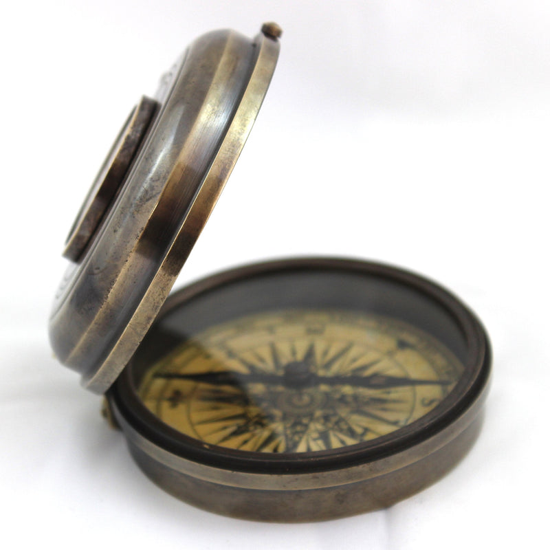 Nautical Ship Compass Wooden Box Compass & Watch Vintage Gift Round - BeesActive Australia