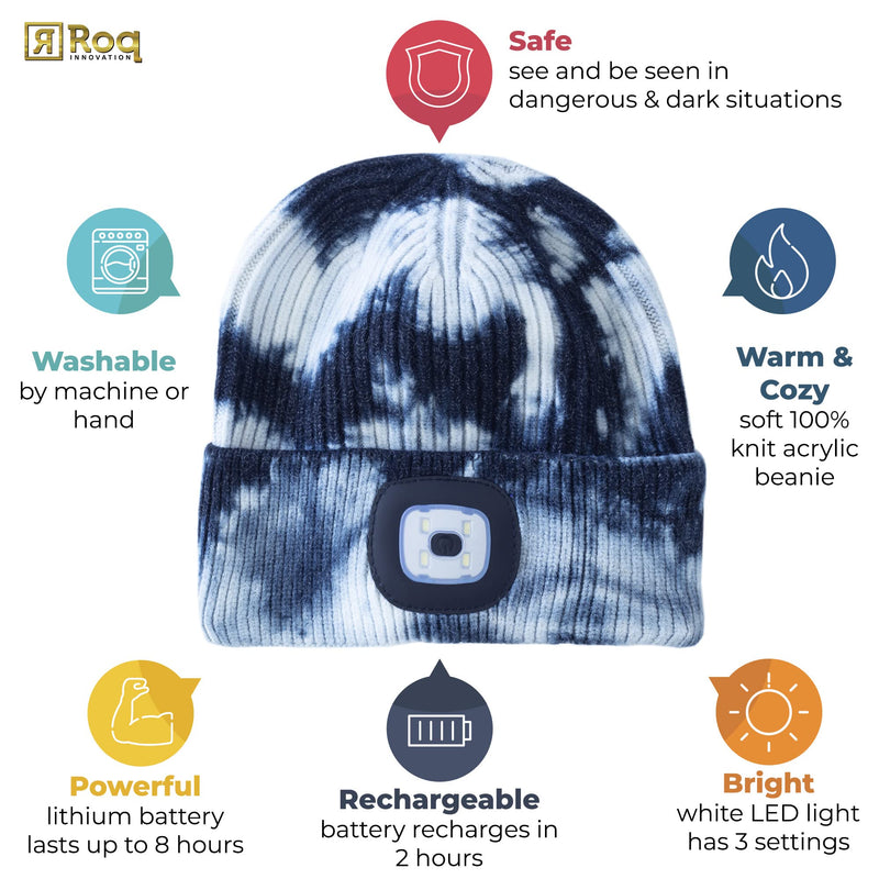HEAD LIGHTZ Beanie with Light, Warm Knit Hat for Winter Safety, Unisex LED Hat Light Fits Most Men, Women and Kids, LED Beanie Hat Flashlight Stocking Cap Headlamp, Head Light for Outdoor Dog Walking - BeesActive Australia