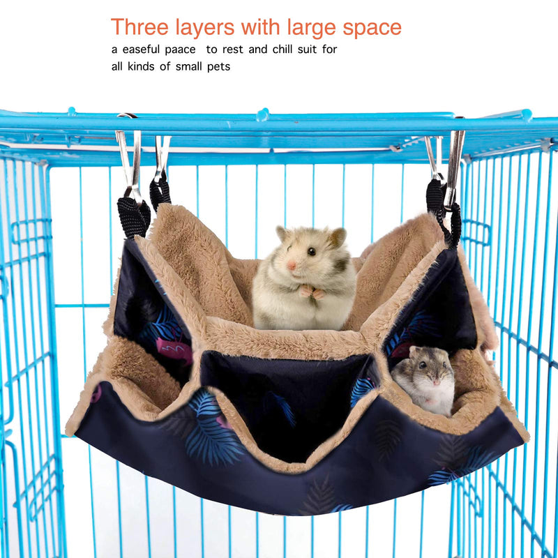 Petmolico Small Pet Hanging Triple-Layer Warm Hammock Bed Cage Accessories Bedding Hideout Playing Sleeping for Parrot Sugar Glider Ferret Squirrel Hamster Rat Navy Blue - BeesActive Australia