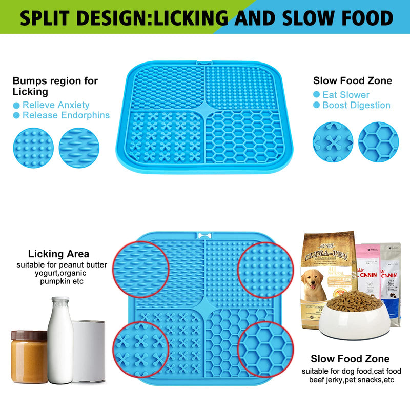XIGOU Dog Lick Pad, 2-Pack Large Licking Mat for Dogs, Dog Slow Feeder Dog Licking Mat with Suction Cups. Boredom & Anxiety Reducer, Perfect for Food, Treats, Yogurt, or Peanut Butter. Blue & Green - BeesActive Australia