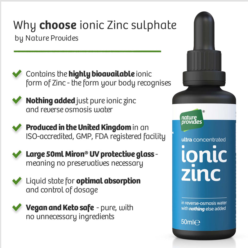 Ionic Zinc Sulphate Liquid Ultra Pure and Concentrated - 50ml (10 Drops = 15mg) Immune and Fertility Support, Skin, Hair and Nails. Vegan raw zinc. Superior to vimergy and eidon zinc (Made in The UK) - BeesActive Australia