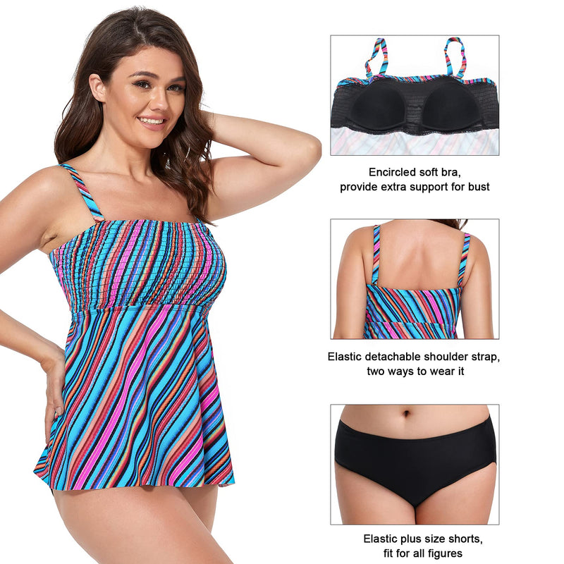 FULLFITALL Women's Plus Size Tankini Bandeau Swimsuit Two Piece Bathing Suit Tummy Control Swimwear with Shorts Tk210536-004 24 Plus - BeesActive Australia