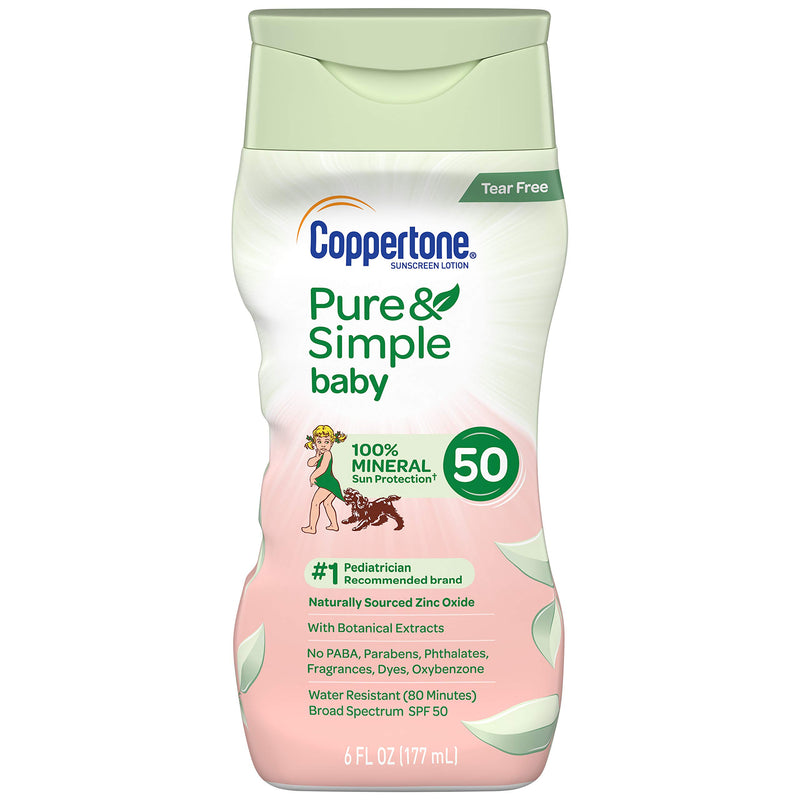 Coppertone Pure & Simple Baby SPF 50 Mineral Based Sunscreen Lotion + Stick Sunscreen Multi-pack (6-Fluid Ounce Bottle, Pack of 2 + 0.49 Ounce Stick) (Package may vary), 12.49 Oz Combo - BeesActive Australia