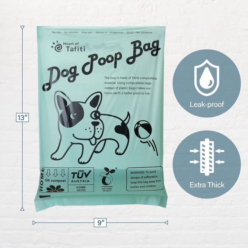 Heart of Tafiti Dog Poop Bag with Holder, Doggie poop bags, Compostable dog waste bags, Extra Thick and Strong Leak Proof, Vegetable-Based, Unscented, Size 9 x 13 Inches, 70 Counts - BeesActive Australia