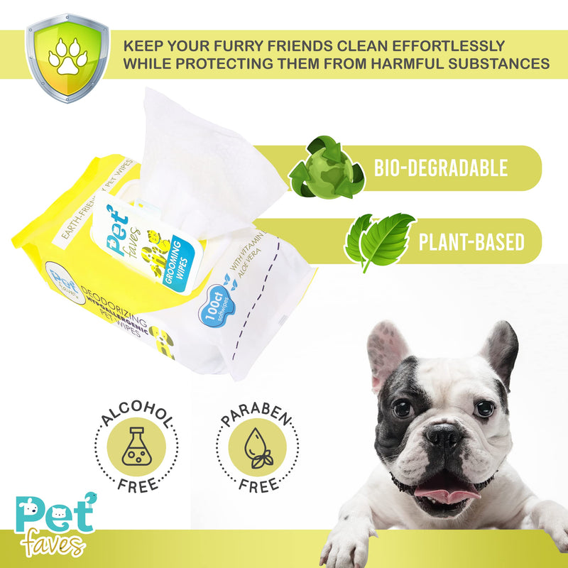 Pet Faves Dog Wipes for Paws and Butt - Plant Based Deodorizing Hypoallergenic Grooming Wipes with Aloe & Vitamin-E. Unscented and Alcohol Free Pet Wipes for Dogs and Puppies. 100 Count - BeesActive Australia