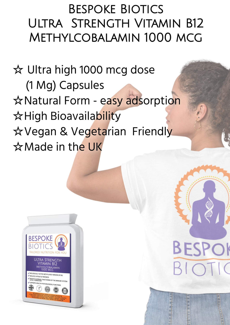Vitamin B12 1000mcg 100% Methylcobalamin |Vegan |120 Caps| High Adsorption Bioavailability|| Not Cheaper Cyanocobalmine| Anemia | Fatigue| Mood| DNA| No Injections! UK +Bioavailable Form - BeesActive Australia