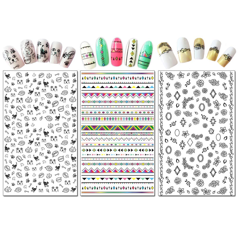 TailaiMei Nail Decals Stickers, 1600+ Pcs Self-Adhesive Tips DIY Nail Art Design Stencil (12 Large Sheets) Mixed Style, 12 Sheets - BeesActive Australia
